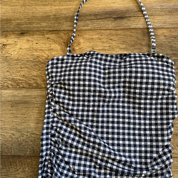 J. Crew Ruched Bandeau One Piece Gingham Swimsuit - Picture 2 of 5